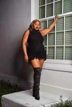 Load image into Gallery viewer, Midnight Fringe Knit Mini Dress